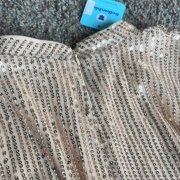 NYE 🎈Cream long sleeve gold sequin mini bodycon dress NWOT ❣️ - Picture 8 of 8